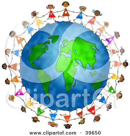 stick figures holding hands around the world