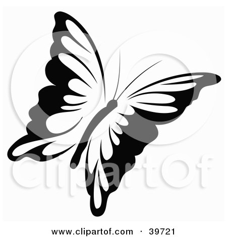Royalty-free insect clipart picture of a black and white flying butterfly, 