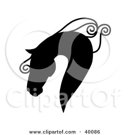Clipart Illustration of a Majestic Black Silhouetted Horse Head In Profile