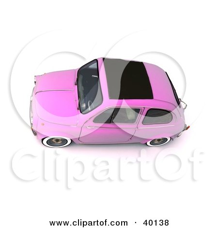 Clipart Illustration of an Aerial View Of A Vintage Pink Compact Car by 