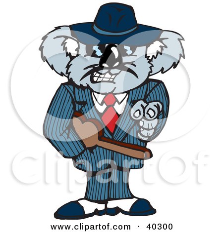 Clipart Illustration of a Mafia Koala Pointing And Carrying A Tommy Gun In A
