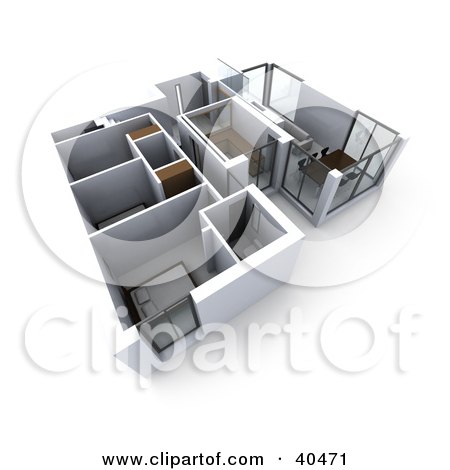 3d Floor Plan Of A Flat Building With Commercial Rooms And B by 