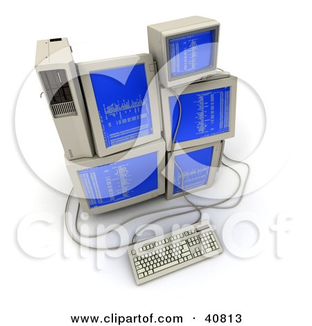 Download Classic on Clipart Illustration Of A Stack Of Old Computer Monitors With Blue