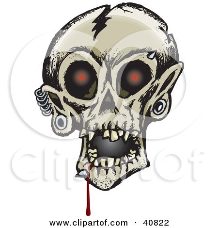 Clipart Illustration of a Creepy Human Skull With Glowing Red Eyes, 