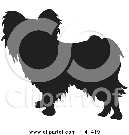 Royalty-free canine clipart picture of a black silhouetted Papillon dog 
