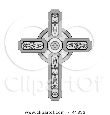 Clipart Illustration of a Medieval Christian Cross With Ornate Designs by C