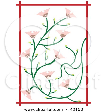 Pink Japanese Flower Background With Red Trim Posters Art Prints