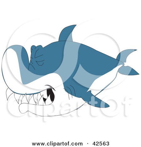 Clipart Illustration of a Hungry Shark Swimming With His Jaws Wide Open
