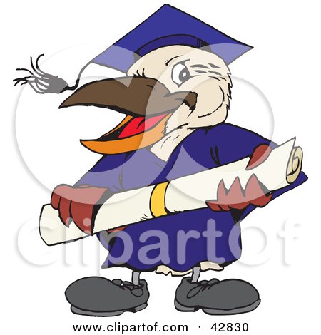 Clipart Illustration of a Graduate Kookaburra Bird Holding A Diploma by