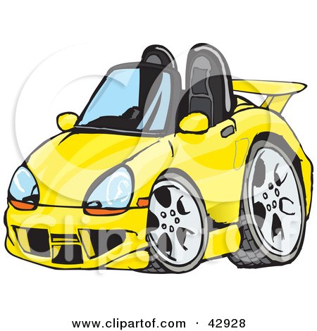 Clipart Illustration of a Cute Compact Yellow Convertible Porche Sports Car