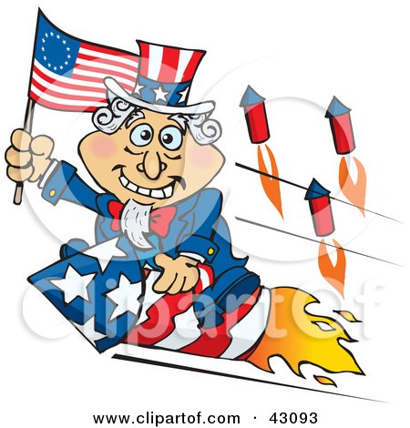 Clipart Illustration of Uncle Sam Waving A Flag