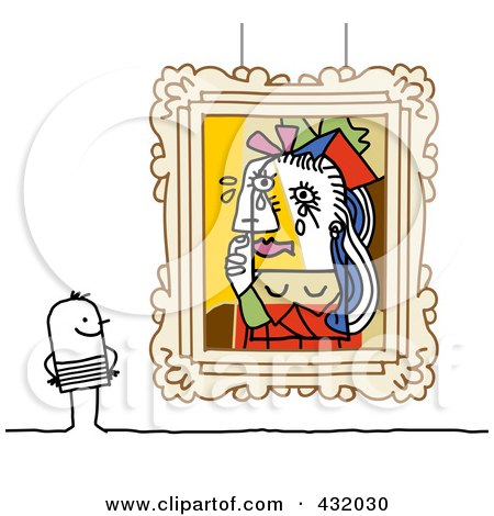  Museum on Poster  Art Print  Stick Man Admiring Picasso Styled Art In A Museum