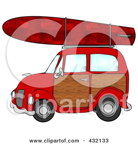 Royalty-free clipart illustration of a red woody car with a 