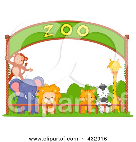 Royalty-free clipart illustration of zoo animals under a banner, 