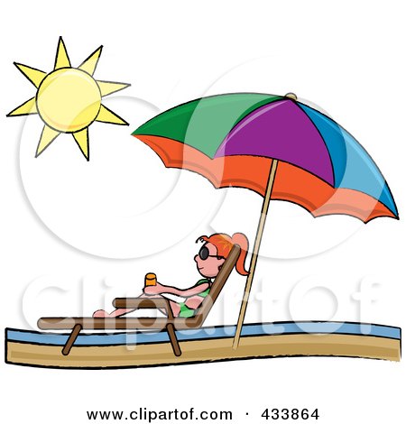 Lounge Chairs on Red Haired Stick Girl Relaxing In A Lounge Chair On The Shore Under A