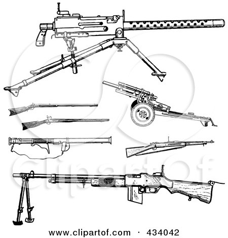  Collage of Vintage Black And White War Gun Sketches by BestVector