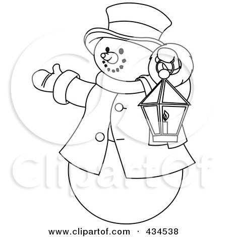 Royalty-free clipart illustration of an outline of a snowman holding a 