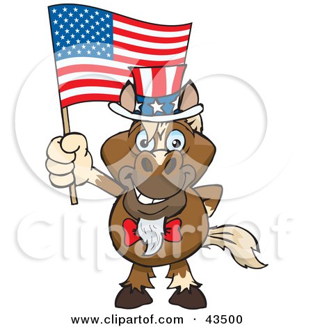 Royalty-free holiday clipart picture of a patriotic Uncle Sam horse waving 