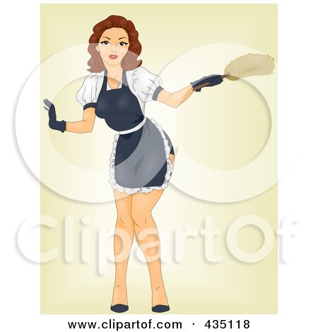 Retro Pin Up Cartoon. Retro Pinup Woman Maid Bending