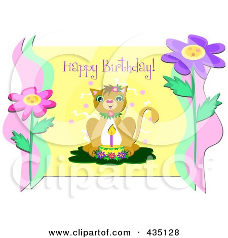 Baseball Birthday Cake on Happy Birthday Greeting Over A Cat With A Cake And Candle Over Yellow