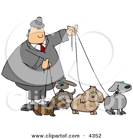 Businessman Walking Four Dogs On Leashes by Dennis Cox