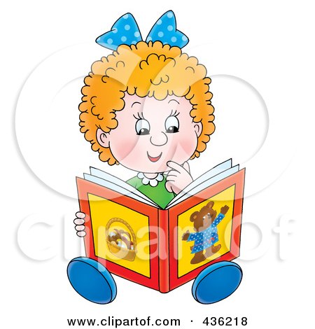 Cartoon Girl Reading A Story Book Poster, Art Print