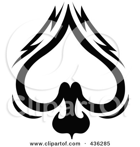 Royalty-free clipart illustration of a black and white spade tattoo design, 
