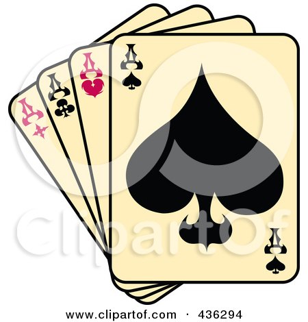 Royalty-free clipart illustration of four of a kind aces playing cards, 