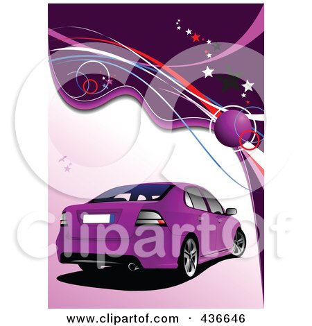 RoyaltyFree RF Clipart Illustration of a Purple Car Background 2 by