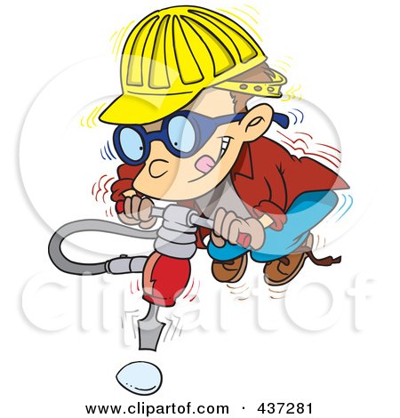 RoyaltyFree RF Clipart Illustration of a Boy Trying To Use A Jackhammer