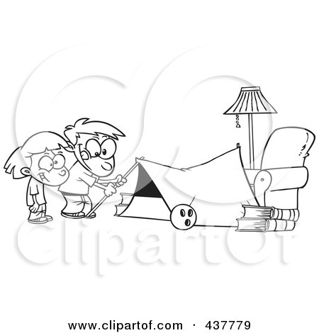 kids dog tent on Black And White Outline Design Of Kids Setting Up A Camping Tent In A ...