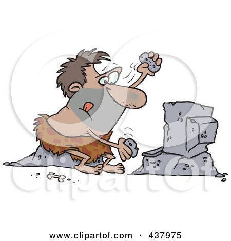 Caveman Using Stones To Type On A Computer Posters, Art Prints by Ron 