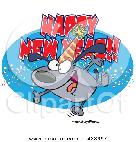 Royalty-free clipart picture of a happy new year dog, on a white background.