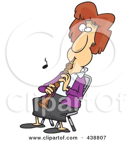 Cartoon Woman Sitting And Playing An Oboe by Ron Leishman