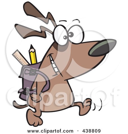 Royalty-free clipart picture of a school dog walking with a backpack, 