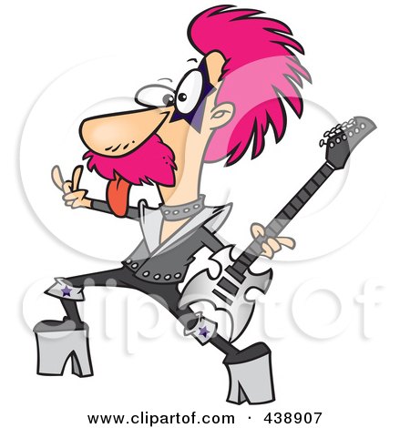 Royalty-free clipart picture of a nerdy guitarist, on a white background.
