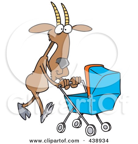 Royalty-free clipart picture of a nanny goat pushing a tram, 