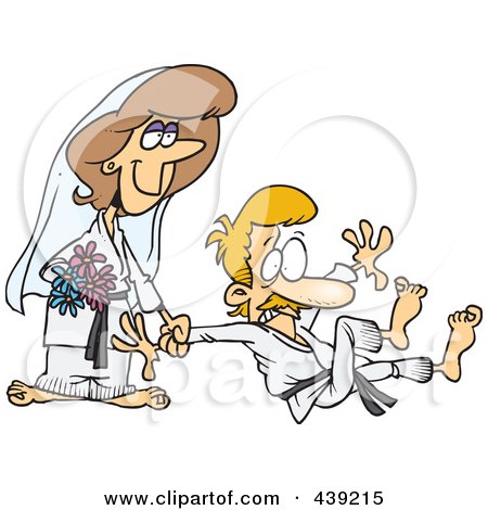 RoyaltyFree RF Clip Art Illustration of a Cartoon Judo Wedding Couple by