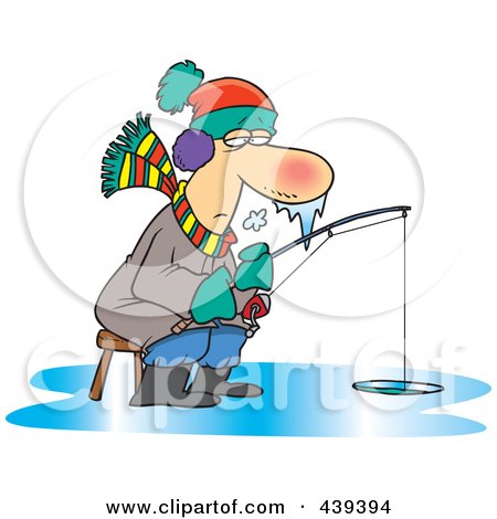 Royalty-Free (RF) Clip Art Illustration of a Cartoon Frozen Man Ice Fishing
