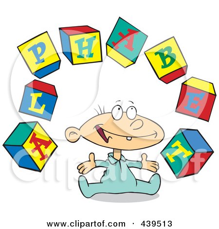 Royalty-free clipart picture of a baby playing with alphabet blocks, 