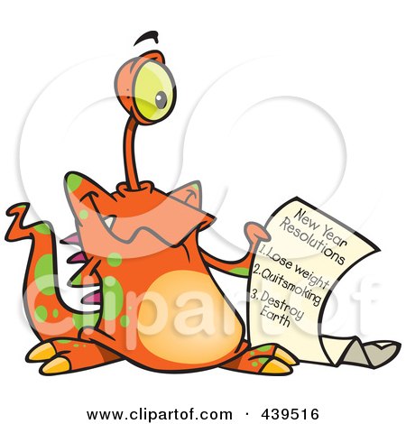 Royalty-free clipart picture of a new year resolution alien, 