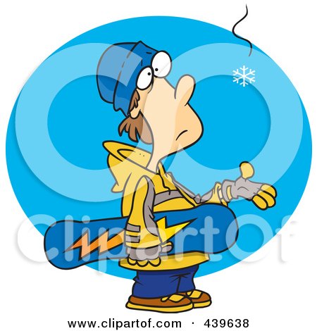 Royalty-free clipart picture of an eager snowboarder waiting for snow, 
