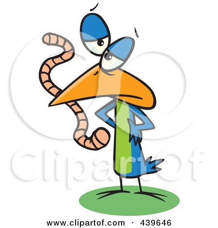 Royalty-free clipart picture of a bird eating a worm, on a white background.