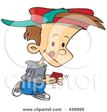 Royalty-free clipart picture of a boy walking and playing a video game 
