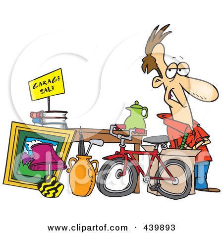 Royalty-free clipart picture of a man selling his stuff at a yard sale 