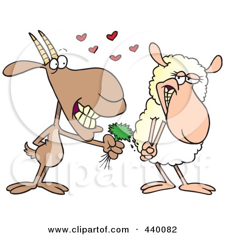 Royalty-free clipart picture of a goat giving a sheep grass, 