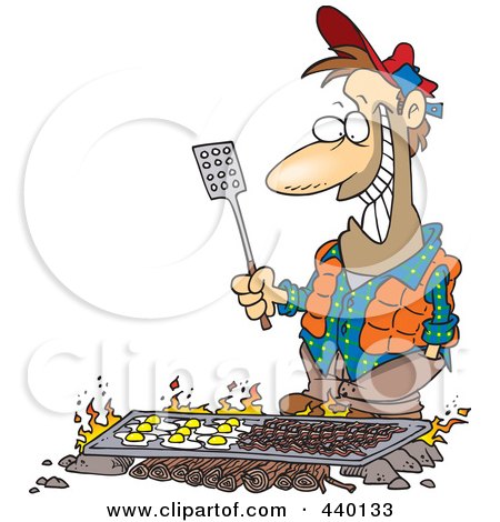 Royalty-free clipart picture of a man cooking on a griddle 