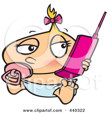 clip art baby girl. Cartoon Baby Girl Using A Cell