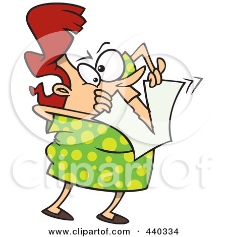 Royalty-free clipart picture of a woman tearing up her bad 