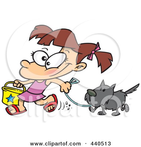 Royalty-free clipart picture of a summer girl walking her dog 